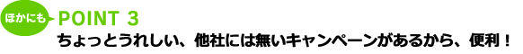 ほかにもPOINT 3 ちょっと嬉しい、他社にはないキャンペーンがあるから、便利！